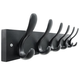 HONSKY Wall Coat Rack, 43cm Wooden Coat Hanger with 6 Double Hooks,Wall Coat Hook,Towel Rack Hanging Coat,Towel,Bag for Entryway, Hallway, Bedroom, Living Room,Black Base/Black Hook