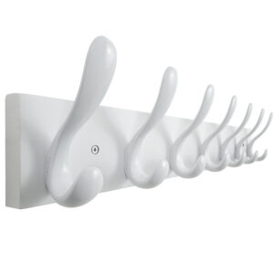 HONSKY Wall Coat Rack, 53cm Wooden Coat Hanger with 7 Double Hooks,Wall Coat Hook,Towel Rack Hanging Coat,Towel,Bag for Entryway, Hallway, Bedroom, Living Room,White Base/White Hook