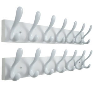 HONSKY Wall Coat Rack, 53cm Wooden Coat Hanger with 7 Double Hooks,Wall Coat Hook,Towel Rack Hanging Coat,Towel,Bag for Entryway, Hallway, Bedroom, Living Room,White Base/White Hook,(2 Pack)