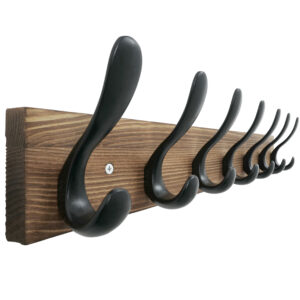 HONSKY Wall Coat Rack, 53cm Wooden Coat Hanger with 7 Double Hooks,Wall Coat Hook,Towel Rack Hanging Coat,Towel,Bag for Entryway, Hallway, Bedroom, Living Room,Brown Base/Black Hook