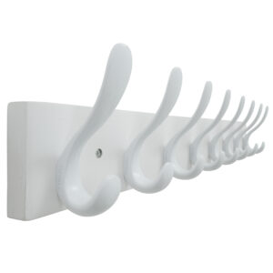 HONSKY Wall Coat Rack, 61cm Wooden Coat Hanger with 8 Double Hooks,Wall Coat Hook,Towel Rack Hanging Coat,Towel,Bag for Entryway, Hallway, Bedroom, Living Room,White Base/White Hook