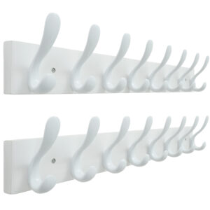 HONSKY Wall Coat Rack, 61cm Wooden Coat Hanger with 8 Double Hooks,Wall Coat Hook,Towel Rack Hanging Coat,Towel,Bag for Entryway, Hallway, Bedroom, Living Room,White Base/White Hook,(2 Pack)