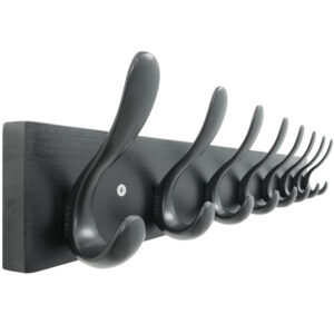 HONSKY Wall Coat Rack, 61cm Wooden Coat Hanger with 8 Double Hooks,Wall Coat Hook,Towel Rack Hanging Coat,Towel,Bag for Entryway, Hallway, Bedroom, Living Room,Black Base/Black Hook